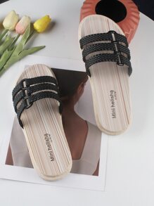 vacación Chanclas para con diseño trenzado con multitira Chanclas - Negro - Ver 2