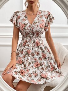 SHEIN Frenchy 印花蝴蝶袖A字連衣裙 - 彩色 - 查看 6