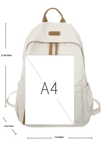 大容量，轻便，轻便字母贴片装饰功能性背包，适合青少年女孩、女大学生、白领人士，非常适合学校、大学、工作、商务、通勤、返校学校背包，大容量，便携，轻便，适合青少年女孩、女大学生、男孩和男士，非常适合返校、大学、小学、初中、高中、工作、商务、通勤 - 米色 - 查看 3
