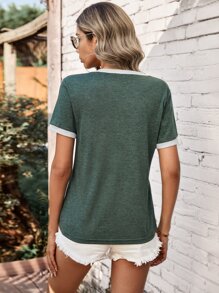 SHEIN LUNE 印花滾邊T恤 - 綠色 - 查看 2