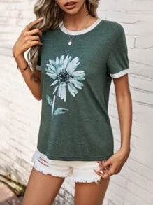 SHEIN LUNE 印花滾邊T恤 - 綠色 - 查看 3