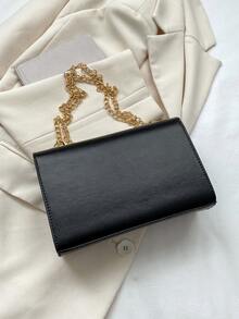 Sequin & Metal Decor Flap Square Bag With Bag Charm - Black and White - View 5