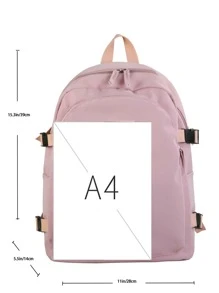 Release Buckle Decor Classic Backpack Letter Patch Fashion Backpack School Bag For Graduate, Teen Girls, Freshman, Sophomore, Junior & Senior In College, University & High School, Perfect For Outdoors ,Travel & Back To School - Pink - View 3