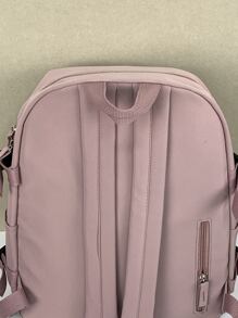 Release Buckle Decor Classic Backpack Letter Patch Fashion Backpack School Bag For Graduate, Teen Girls, Freshman, Sophomore, Junior & Senior In College, University & High School, Perfect For Outdoors ,Travel & Back To School - Pink - View 4