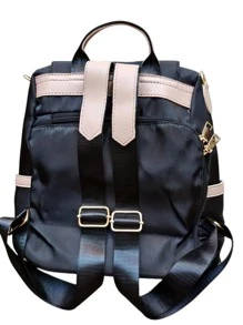 Quilted Flap Backpack Purse, Women's Nylon Travel Shoulder Bag, Casual Pompom Decor Bookbag - Black - View 4