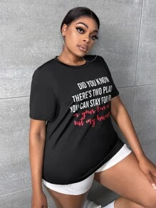 Slaydiva 大碼標語圖案T恤 - 黑色 - 查看 4