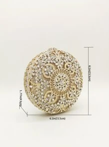 Bolso circular mini con diseño de diamante de imitación con cadena - Dorado - Ver 7