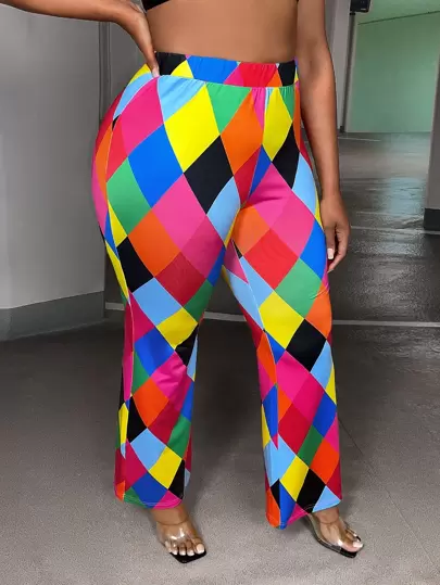 Slaydiva 大碼幾何印花喇叭褲