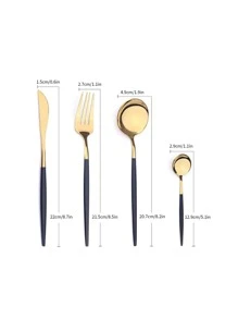 4pcs Stainless Steel Cutlery Set - Black - View 2