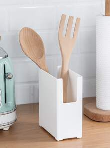 1pc Japanese-Style Simple & Creative White Plastic Right Angle Shaped Kitchen Storage Rack For Snacks, Beverages, Cutlery, Sink, Tabletop Clutter - White - View 6