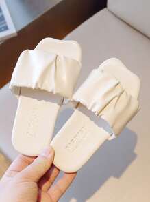 de moda Chanclas para con diseño fruncido con banda única Zapatillas - Beis - Ver 2