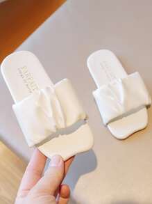 de moda Chanclas para con diseño fruncido con banda única Zapatillas - Beis - Ver 3