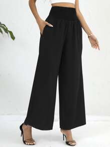 SHEIN Privé Quần nữ Túi Dải chun màu trơn Giải trí - màu đen - Xem 5