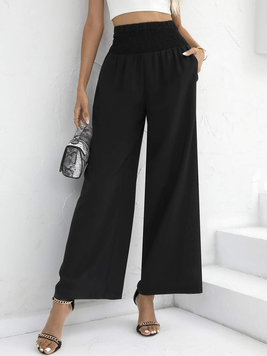 SHEIN Privé Quần nữ Túi Dải chun màu trơn Giải trí - màu đen - Xem 1