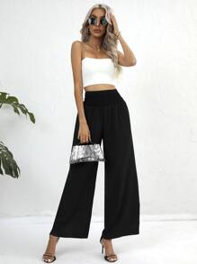 SHEIN Privé Quần nữ Túi Dải chun màu trơn Giải trí - màu đen - Xem 2