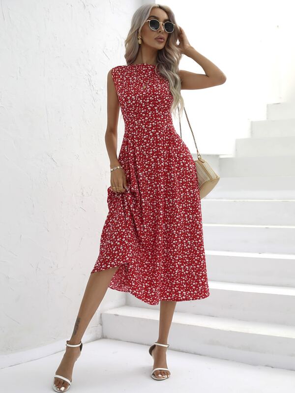 red peplum midi dress