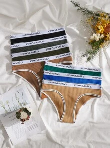 7入組字母圖案條紋膠帶條鉸編針織短褲運動褲 - 彩色 - 查看 1