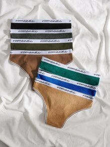 7入組字母圖案條紋膠帶條鉸編針織短褲運動褲 - 彩色 - 查看 2