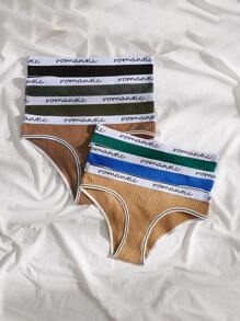 7入組字母圖案條紋膠帶條鉸編針織短褲運動褲 - 彩色 - 查看 3