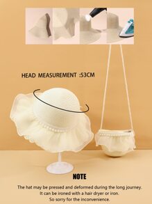 小女童人造珍珠裝飾草編帽和包