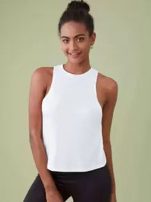 SHEIN BASICS Solid Round Neck Tank Top - White - View 1