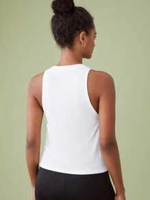 SHEIN BASICS Solid Round Neck Tank Top - White - View 2