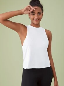 SHEIN BASICS Solid Round Neck Tank Top - White - View 3