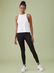 SHEIN BASICS Solid Round Neck Tank Top - White - View 4