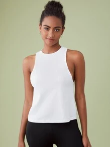 SHEIN BASICS Solid Round Neck Tank Top - White - View 5