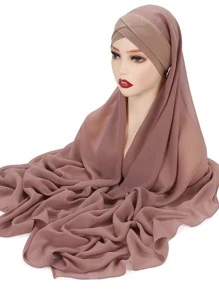 1 chiếc khăn trùm đầu bằng voan rắn chắc dành cho nữ - Màu nâu  Mocha - Xem 1