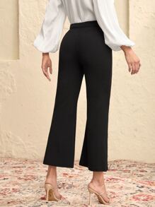 Modelyn Buttoned Detail Flare Leg Trousers - Black - View 2