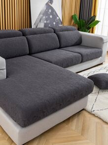 1pc Leaf Jacquard Stretchy Sofa Seat Cushion Cover, Modern Polyester Stretchy Sofa Cushion Cover For Home - Dark Grey - View 1