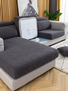 1pc Leaf Jacquard Stretchy Sofa Seat Cushion Cover, Modern Polyester Stretchy Sofa Cushion Cover For Home - Dark Grey - View 2