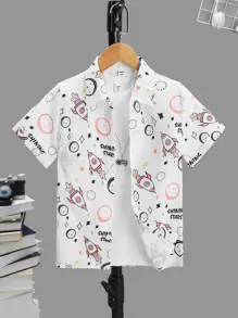 SHEIN 男孩字母和卡通圖案襯衫不帶T恤