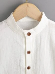 SHEIN Young Boy Linen Shirt And Weaving Shorts Two Piece Set - White - View 6