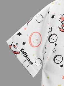 SHEIN 男孩字母和卡通圖案襯衫不帶T恤