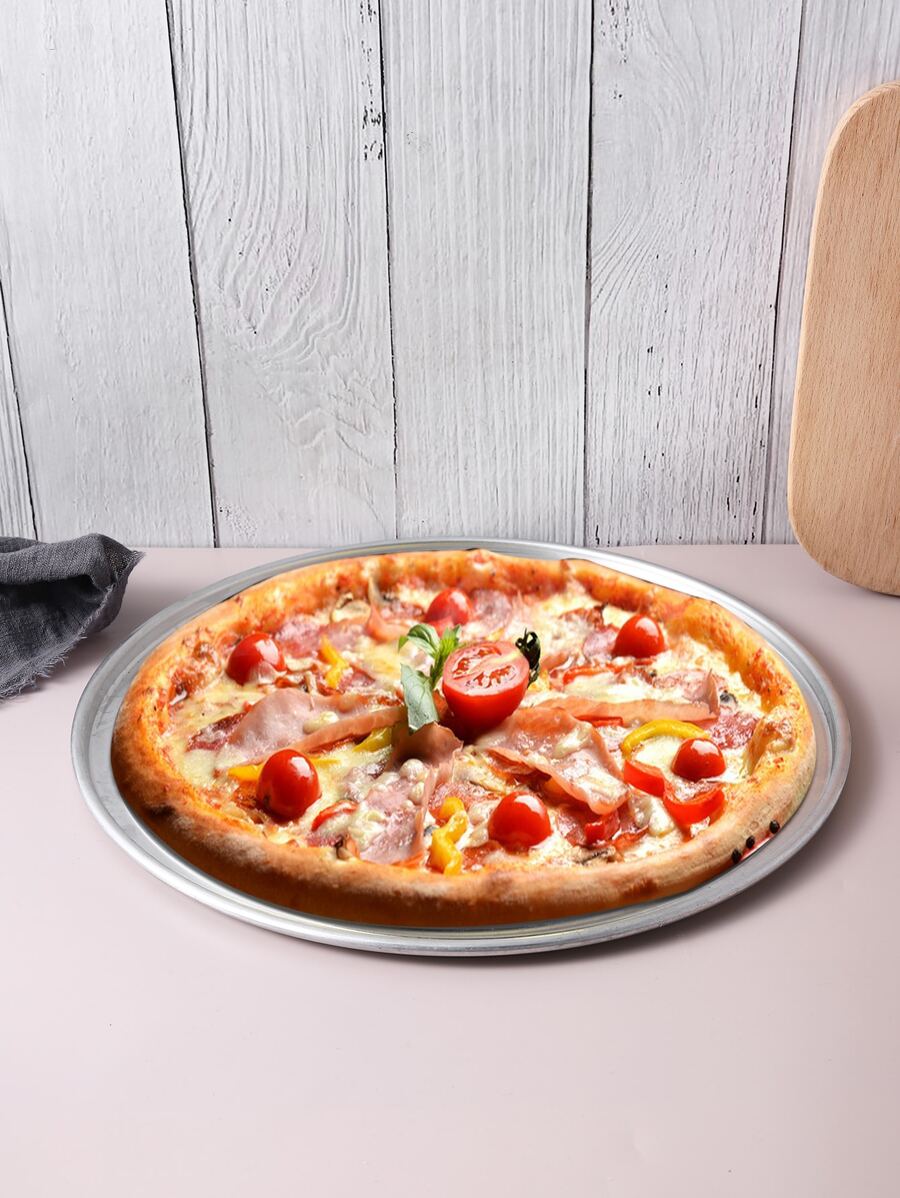 1pc Stainless Steel Pizza Pan, Classic Pizza Tray For Kitchen - Silver - View 1