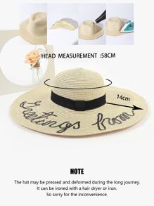 1pc Women Sequin Letter Decor Boho Style Straw Hat, For Travel - Beige - View 3