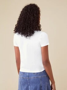 SHEIN BASICS 夏季v領純色短袖t恤 - 白色 - 查看 2