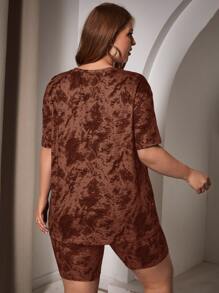 SHEIN SXY Bộ thời trang Plus Size Cà vạt nhuộm Giải trí - màu nâu - Xem 2