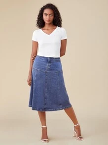 SHEIN BASICS 夏季v領純色短袖t恤 - 白色 - 查看 4