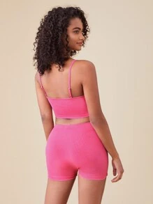 SHEIN BASICS Cotton Solid Cami Top & Cycling Shorts - Hot Pink - View 2