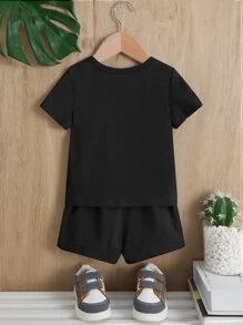 SHEIN Baby Boy Letter Graphic Tee & Shorts - Black - View 2