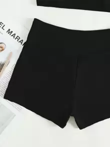 SHEIN Swim 夏季沙灘實色短褲比基尼 - 黑色 - 查看 4