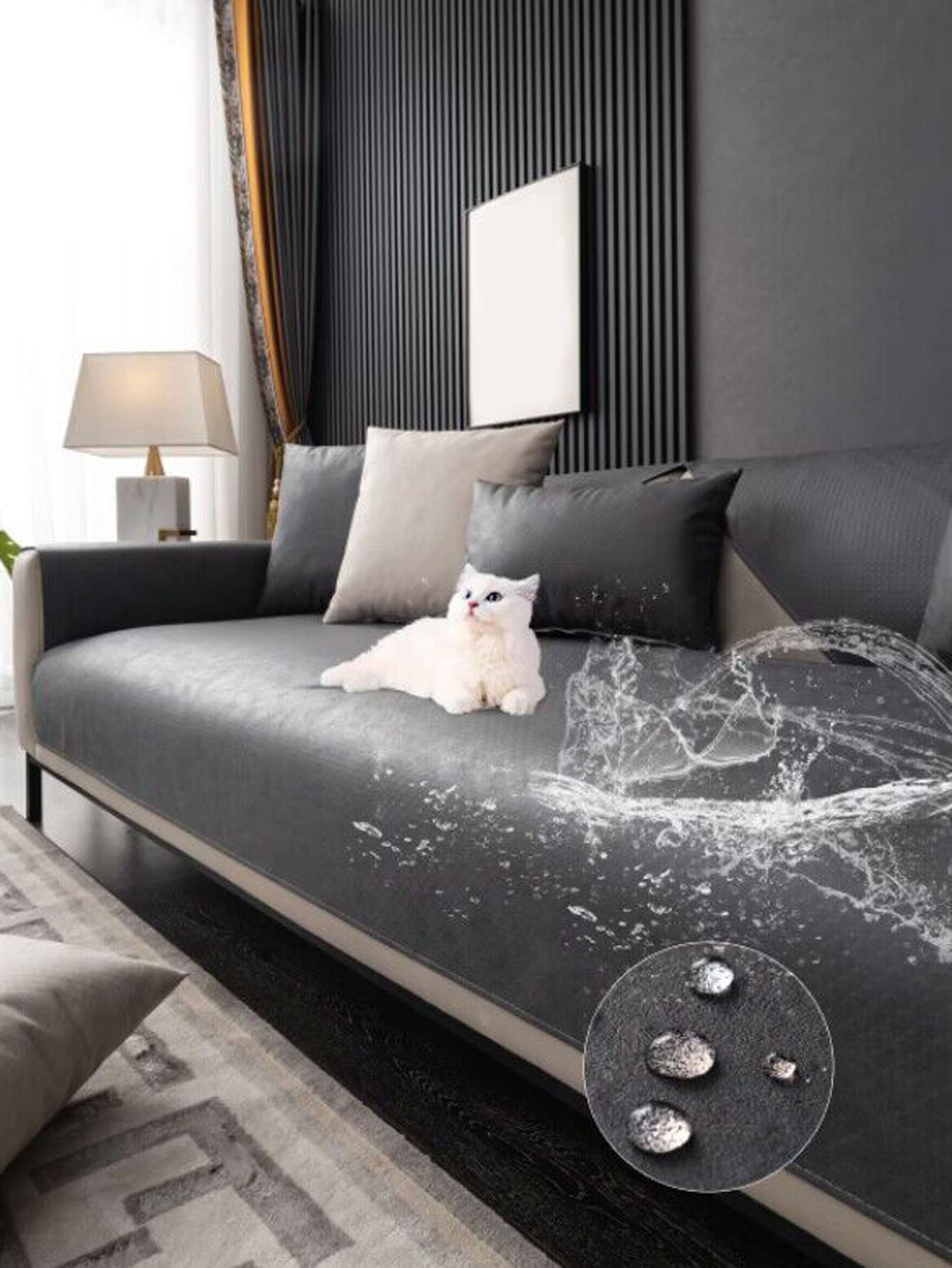 1pc Waterproof PC Sofa Towel, Minimalist Grey Towel Cover For Home - Dark Grey - View 1