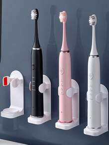 2pcs ABS Wall Mounted Toothbrush Storage Rack, White Electric Toothbrush Holder For Bathroom - White - View 1