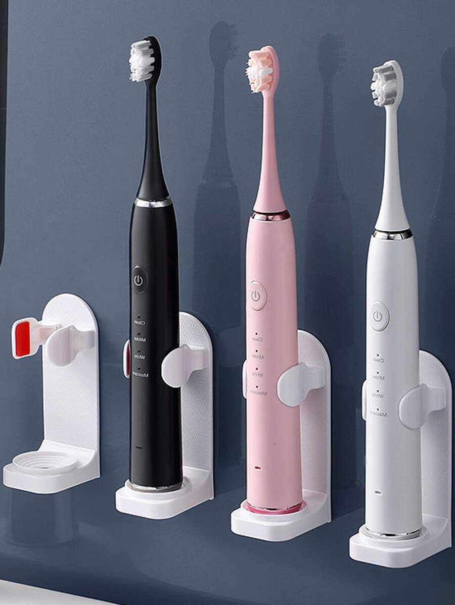 2pcs ABS Wall Mounted Toothbrush Storage Rack, White Electric Toothbrush Holder For Bathroom - White - View 1