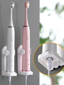 2pcs ABS Wall Mounted Toothbrush Storage Rack, White Electric Toothbrush Holder For Bathroom - White - View 5