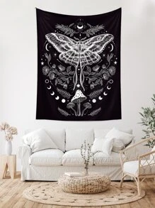 1 件蝴蝶和蘑菇印花挂毯，现代布艺壁毯，适用于家居墙壁装饰 - 黑與白 - 查看 4
