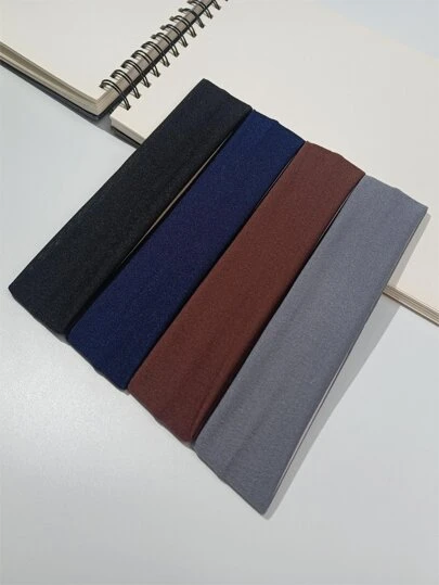 4件套纯色发带，休闲运动头带，头巾式发带，吸汗带，适合上学、大学等场合，秋冬季女士发饰，度假装扮，优雅围巾式女士头巾，柔软头巾，夏季穿搭